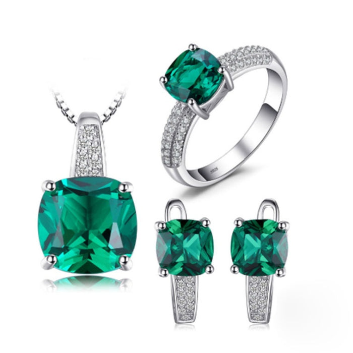 Esmeralda 925 silver green zircon jewelry set, front view