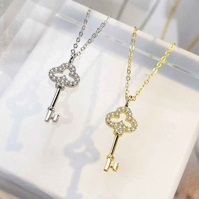 Elowen silver key pendant necklace, front view
