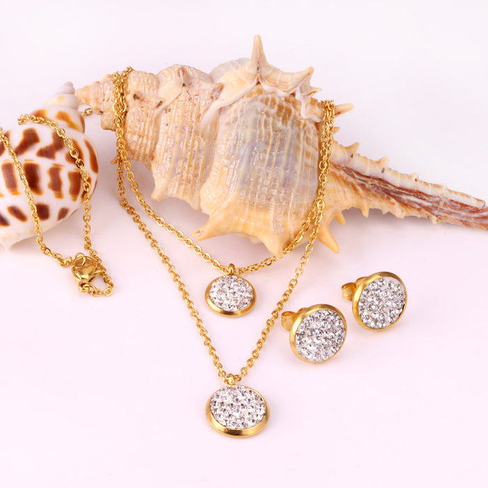 Selene gold double-chain pendant necklace, front view