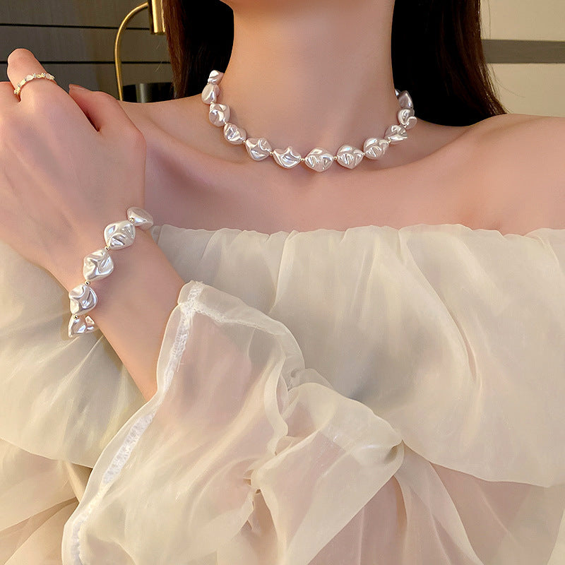Irregular Pearl Necklace & Bracelet Set Baroque Style - Beauty Accessories
