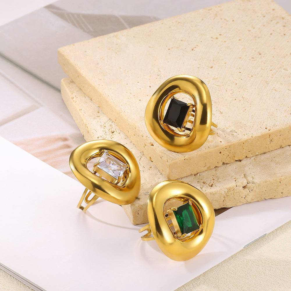 European And American New Stainless Steel Pearl Zircon Ring For Women