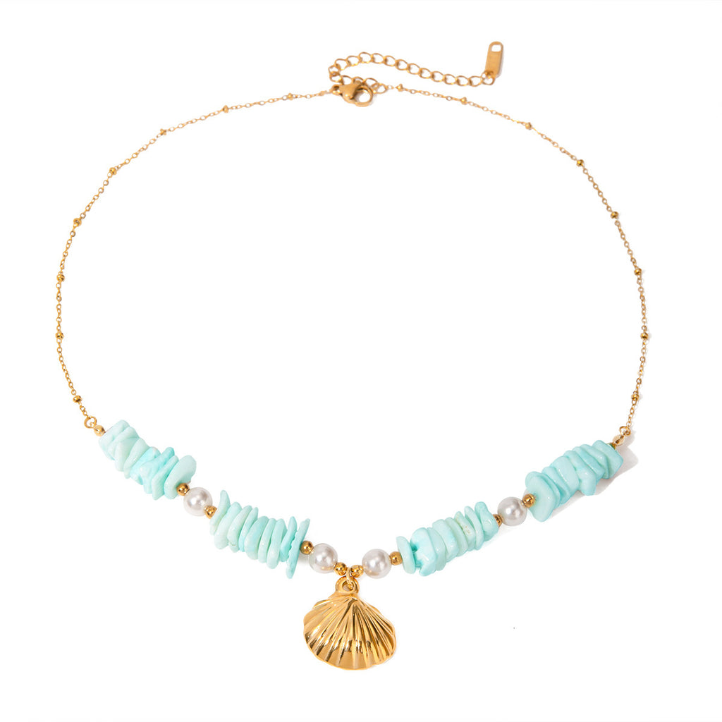 Mint Green Shell Patch Pearl Shell Pendant Necklace Jewelry - Beauty Accessories