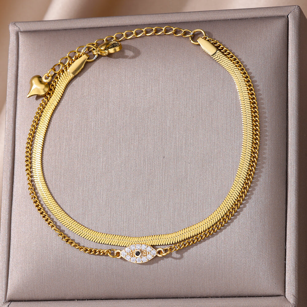 Fashion Double Layer Snake Bone Anklet Elegant Beach Stainless Steel - Beauty Accessories