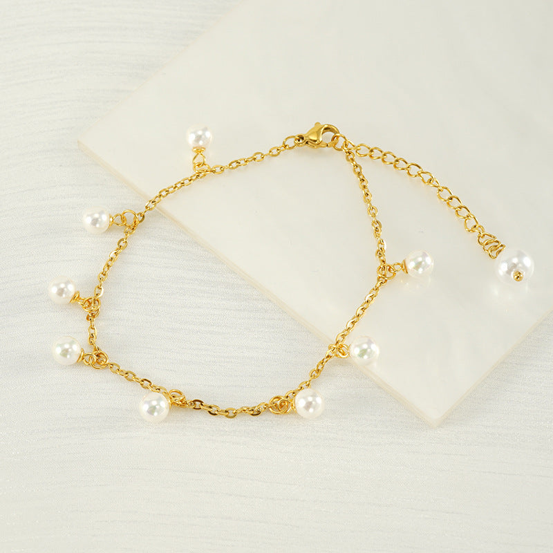 Fashion Simple Tassel Stainless Steel Pearl Anklet - Beauty Accessories