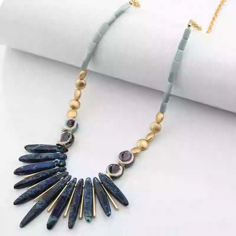 Bohemian-style Minimalist Geometric Natural Stone Necklace - Beauty Accessories