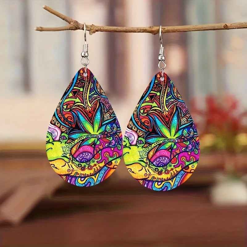 Paisley Totem Double-sided Pattern Wooden Earrings