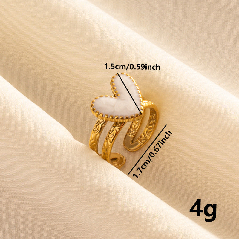 304 Stainless Steel Heart-shaped Drip Open Ring For Women - Beauty Accessories