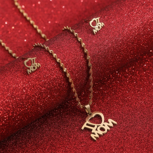 Mother's Day Stainless Steel Pendant Necklace & Earrings Set - Beauty Accessories