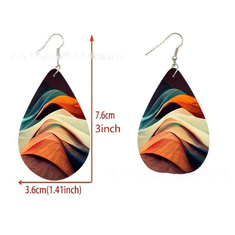 Pattern Small Water Drop Cross Mirror Popular Wooden Earrings