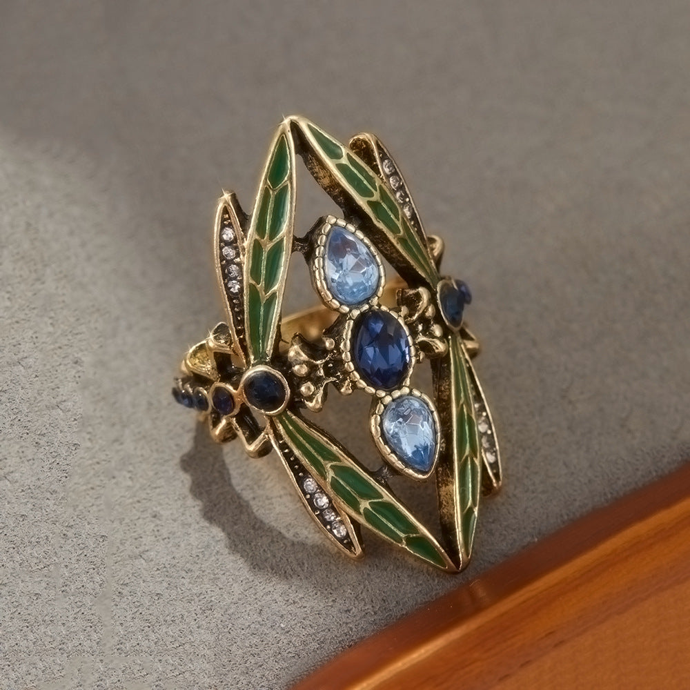 Retro Bohemian-Style Green Dragonfly Ring - Beauty Accessories