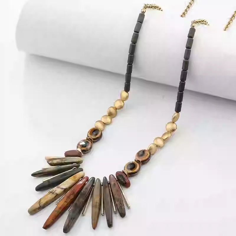 Bohemian-style Minimalist Geometric Natural Stone Necklace - Beauty Accessories