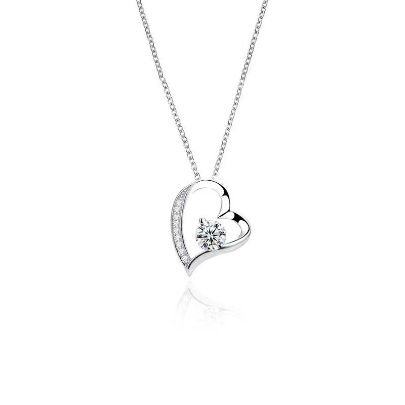 S925 Silver Heart Necklace Female Simple Pendant Clavicle Chain - Beauty Accessories