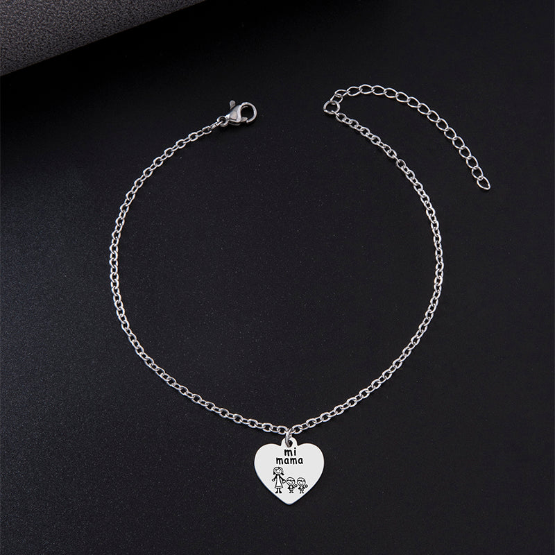 New Peach Heart Pendant Anklet Silver Stainless Steel Anklet - Beauty Accessories