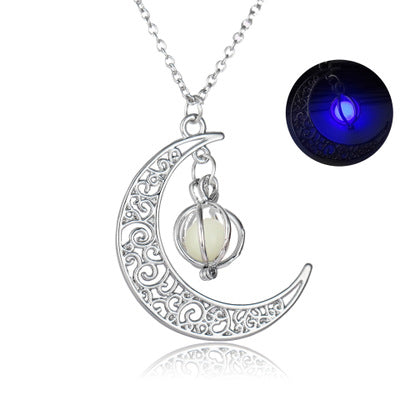 Fashion Moon Natural Glowing Stone Healing Necklace Women Gift Charm Luminous Pendant Necklace Jewelry - Beauty Accessories