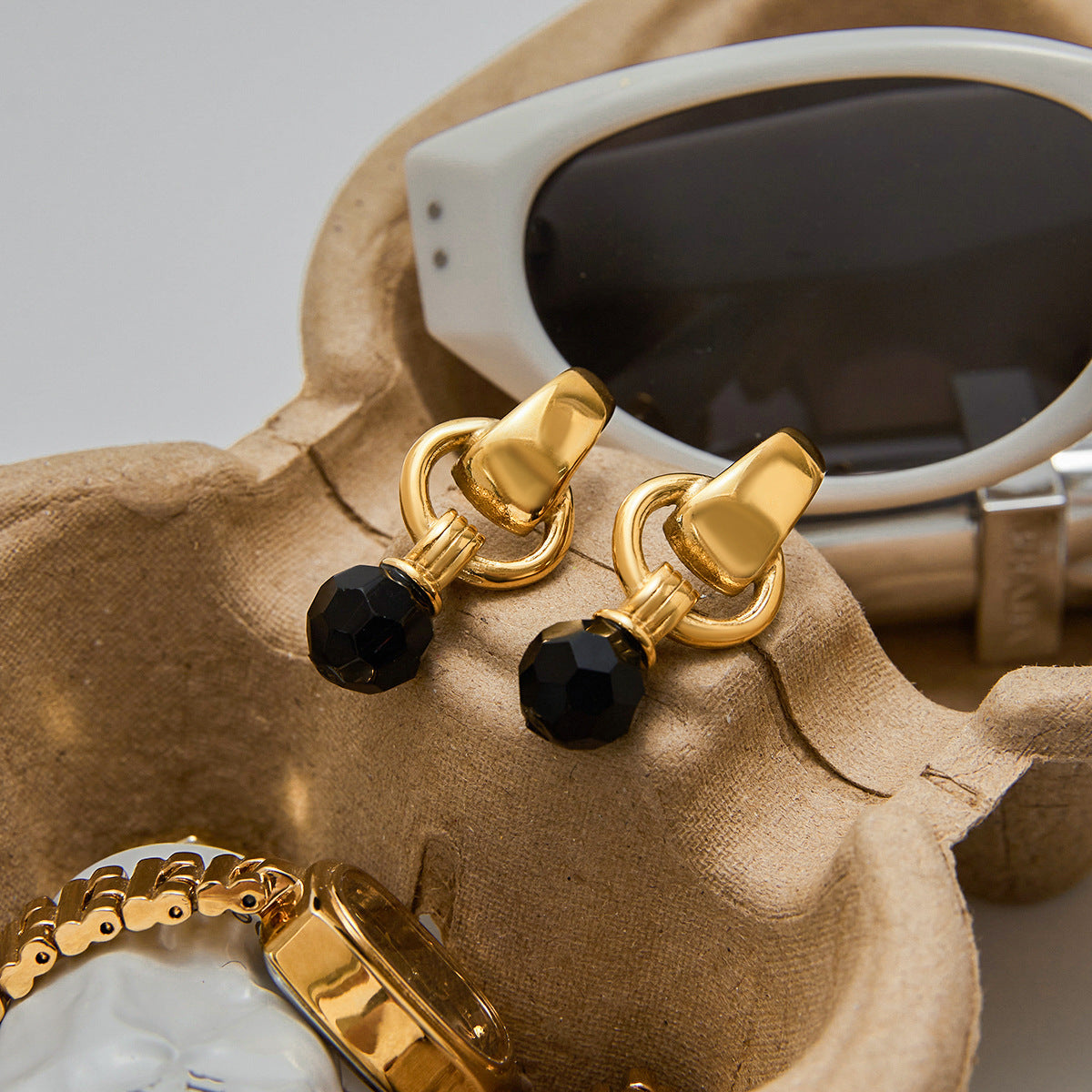 Stainless Steel Black Crystal Earrings Titanium Steel Earrings - Beauty Accessories