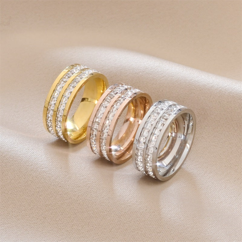 Fashion Rhinestones Rings Women Stainless Steel Ring - Beauty Accessories
