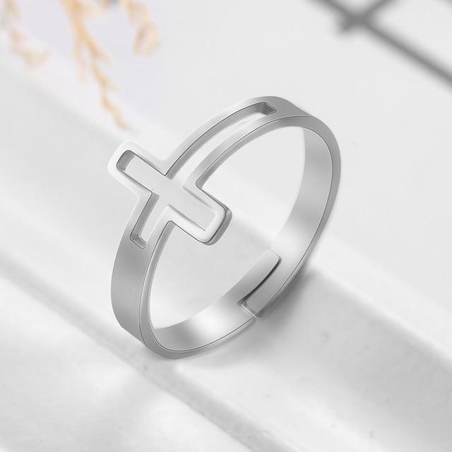 Cross stainless steel ring