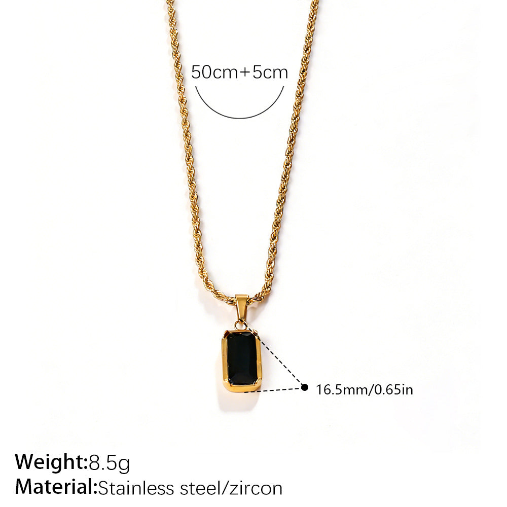 Vintage Stackable Black Onyx Pendant 18K Gold Plated Stainless Steel - Beauty Accessories
