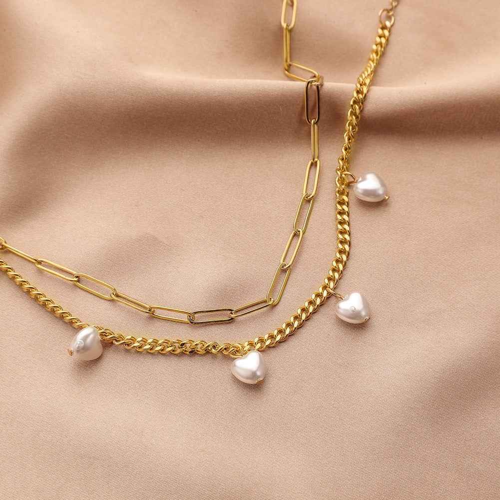 Stainless Steel Gold Double Love Pearl Anklet - Beauty Accessories