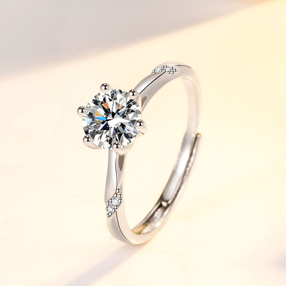 S925 Sterling Silver Diamond-studded Ring 1 Karat - Beauty Accessories