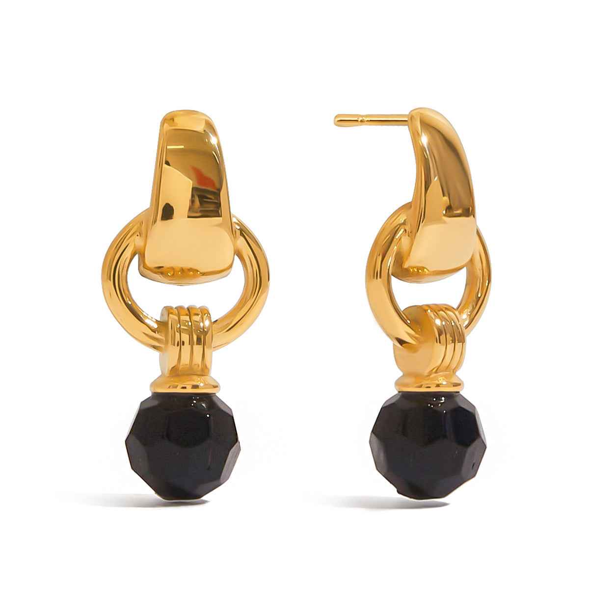 Stainless Steel Black Crystal Earrings
