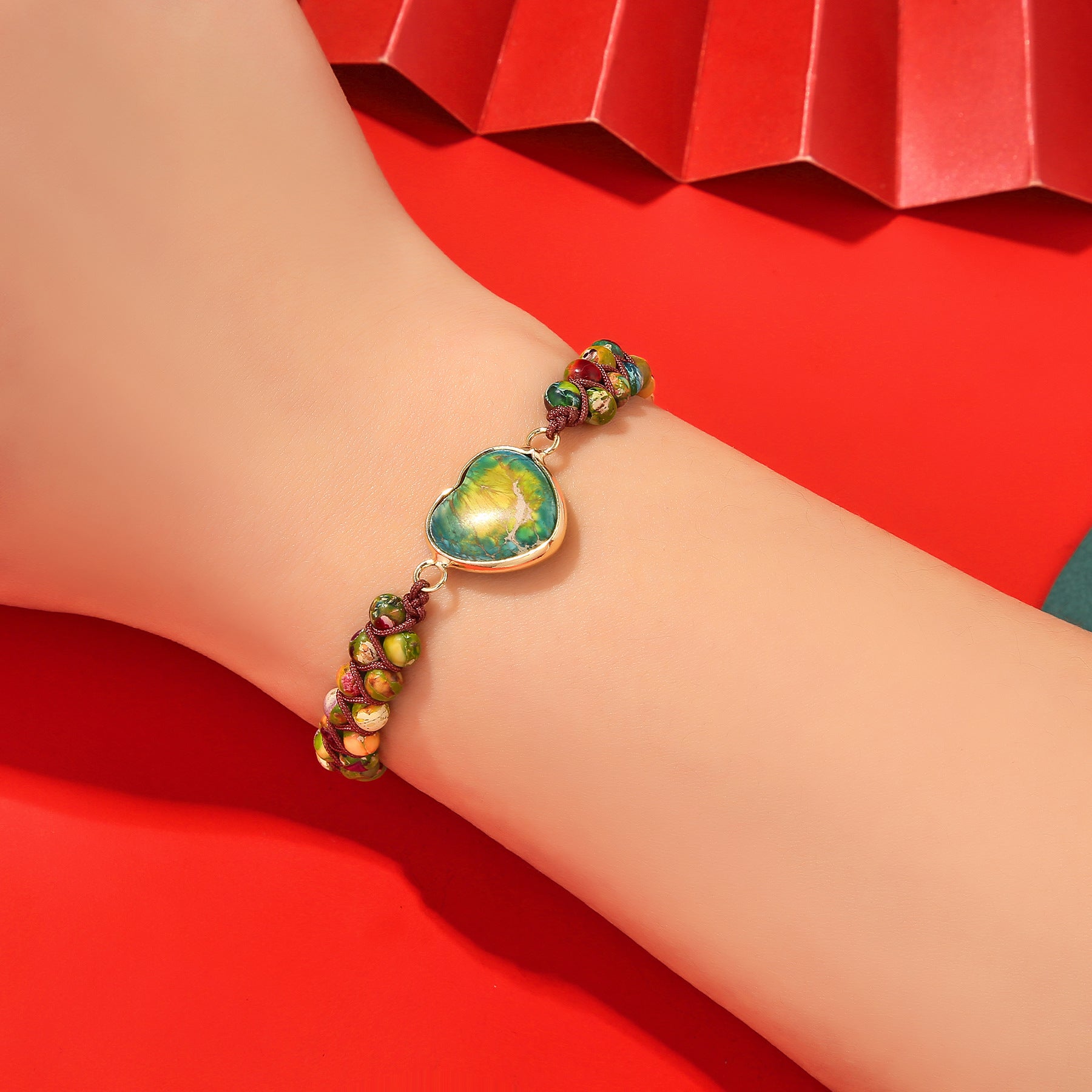 Natural Emperor Stone Heart-shaped Double-layer Hand-woven Adjustable Bracelet