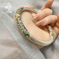 S999 Sterling Silver Enamel Scroll Pattern Gold-Painted Bracelet For Women, Chinese Traditional Style, Fixed Bangle, All-Match Jewelry
