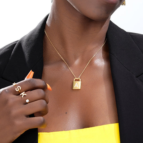 Safe Lock Capital English Letter Pendant Stainless Steel Necklace - Beauty Accessories