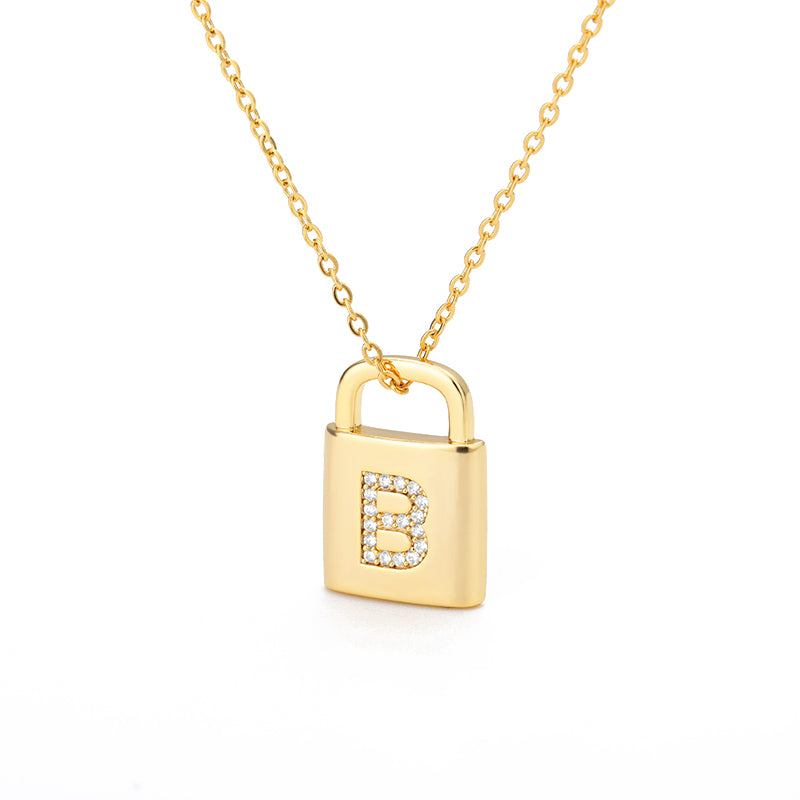 Safe Lock Capital English Letter Pendant Stainless Steel Necklace