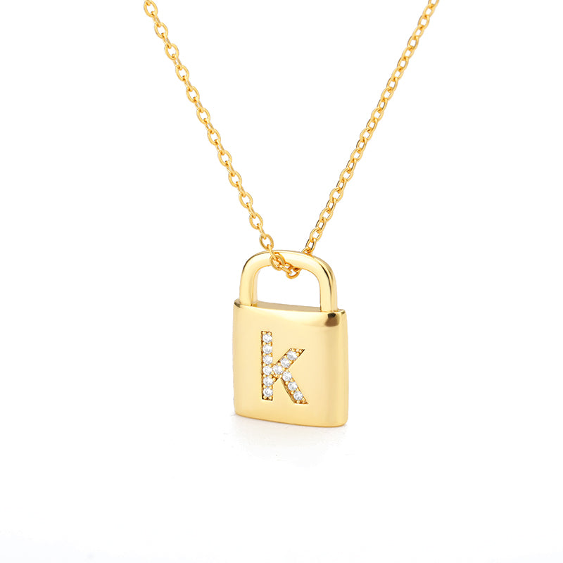 Safe Lock Capital English Letter Pendant Stainless Steel Necklace