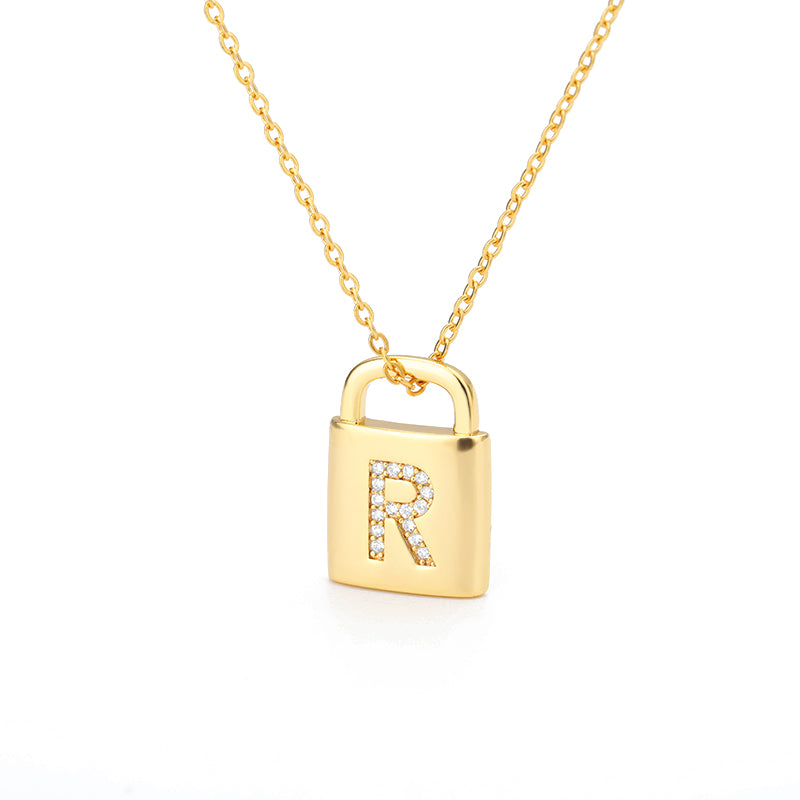 Safe Lock Capital English Letter Pendant Stainless Steel Necklace