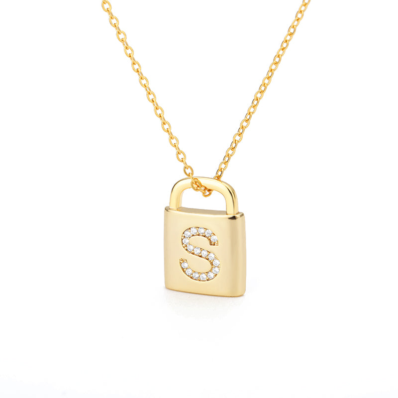 Safe Lock Capital English Letter Pendant Stainless Steel Necklace