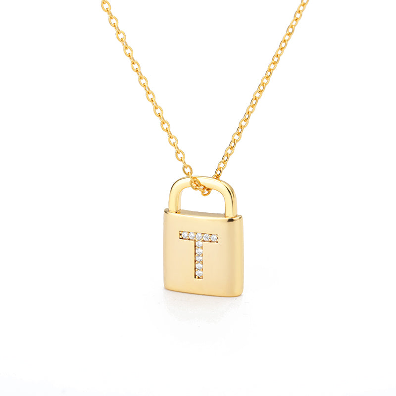 Safe Lock Capital English Letter Pendant Stainless Steel Necklace