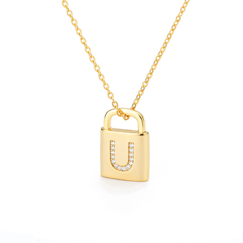 Safe Lock Capital English Letter Pendant Stainless Steel Necklace