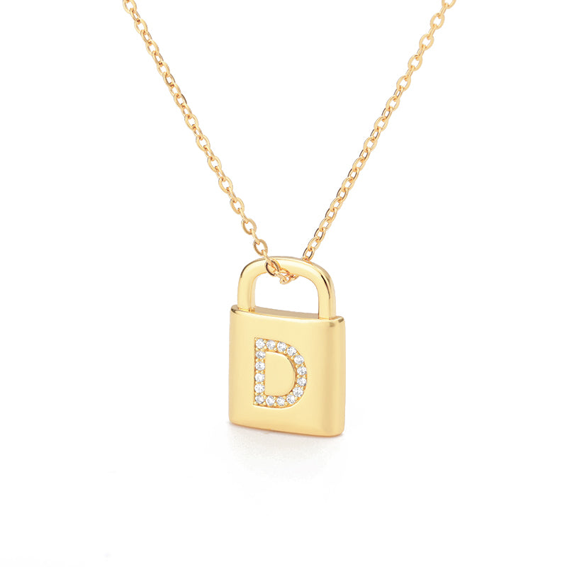 Safe Lock Capital English Letter Pendant Stainless Steel Necklace