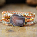 Natural Cut Agate Bracelet Stone Alloy Beads Hand Woven - Beauty Accessories