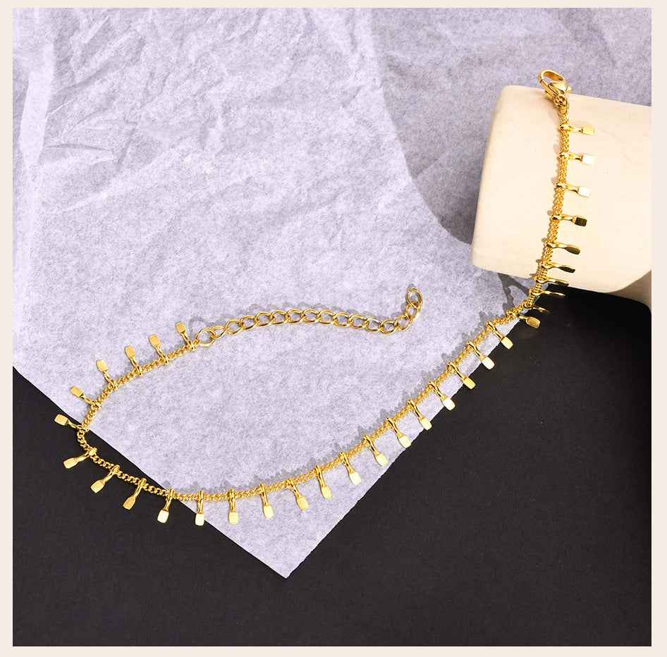 Anklet Stainless Steel Ring Tassel Anklet Bohemian Beach Foot Ornaments - Beauty Accessories
