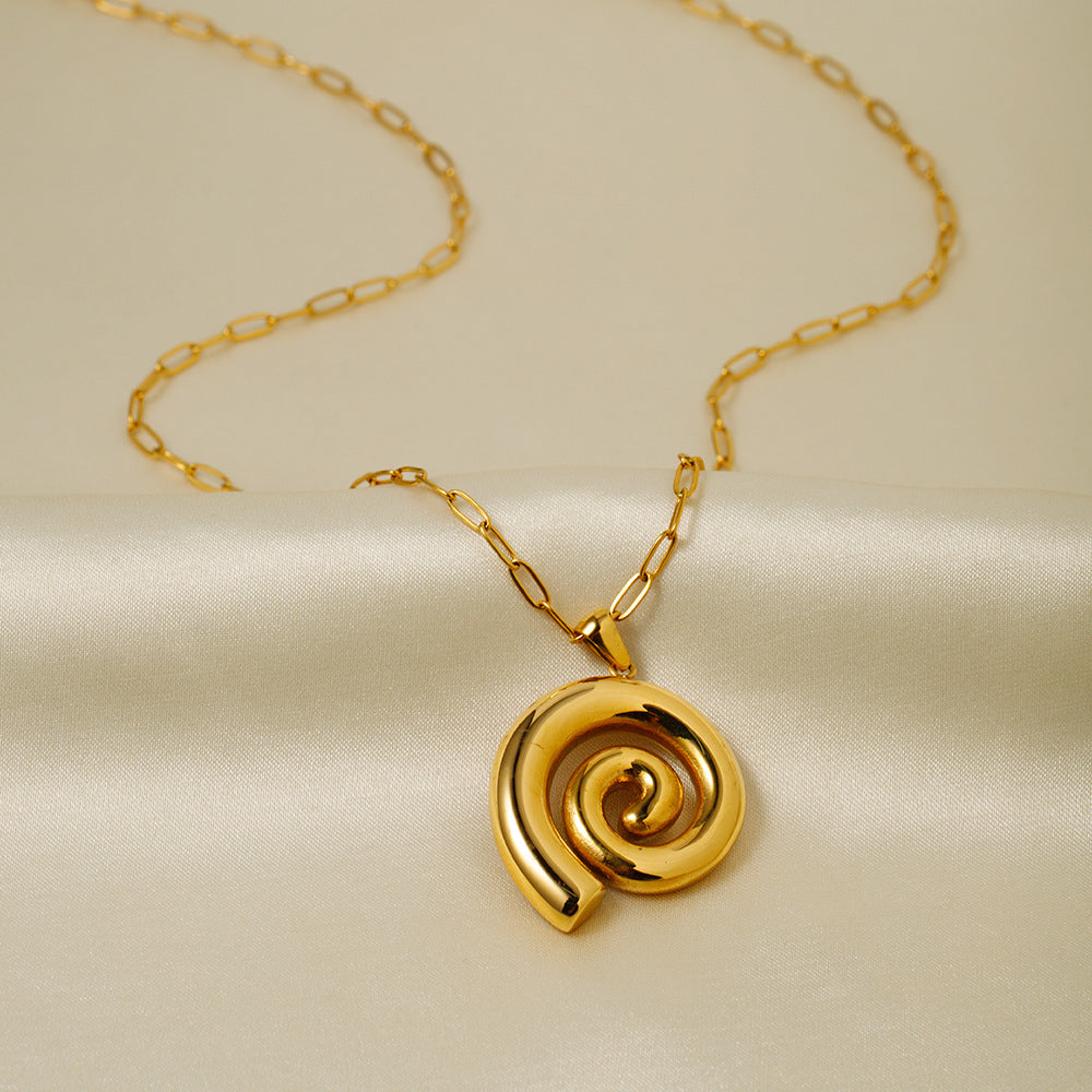 Stainless Steel 18K Gold Thread Circle Pendant Necklace - Beauty Accessories