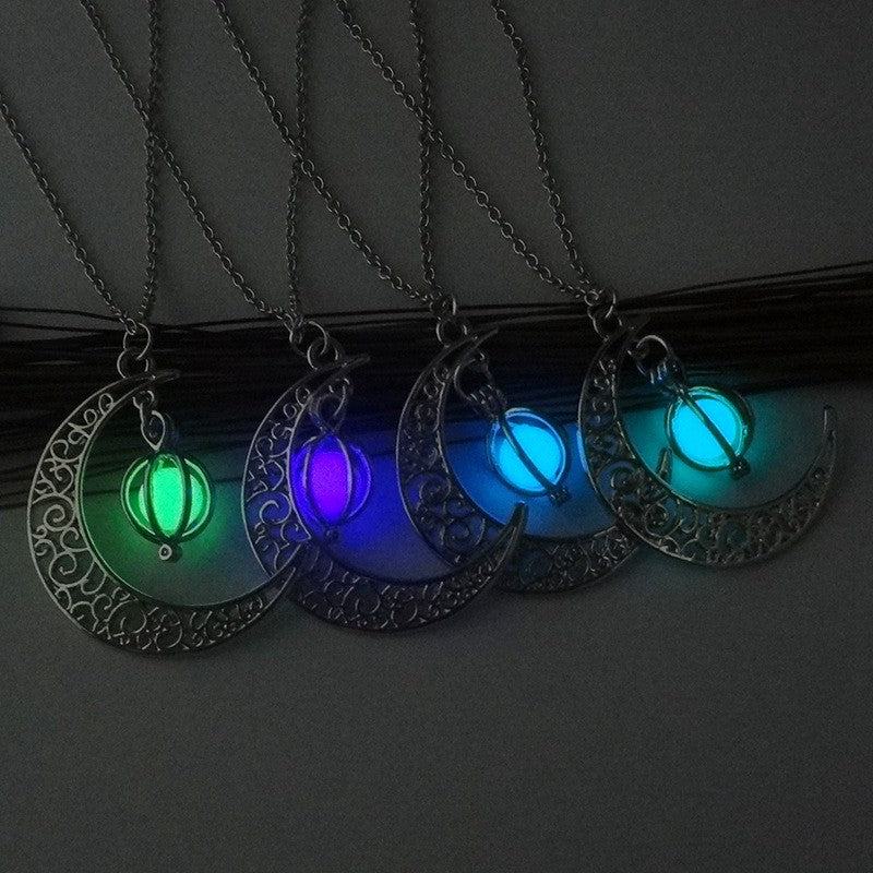 Fashion Moon Natural Glowing Stone Healing Necklace Women Gift Charm Luminous Pendant Necklace Jewelry - Beauty Accessories