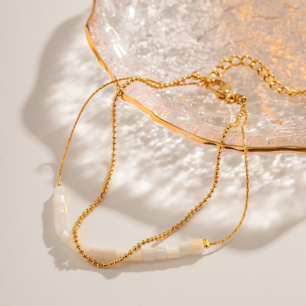 18K Gold Stainless Steel Double-layer Cylindrical Shell Beaded Anklet - Beauty Accessories