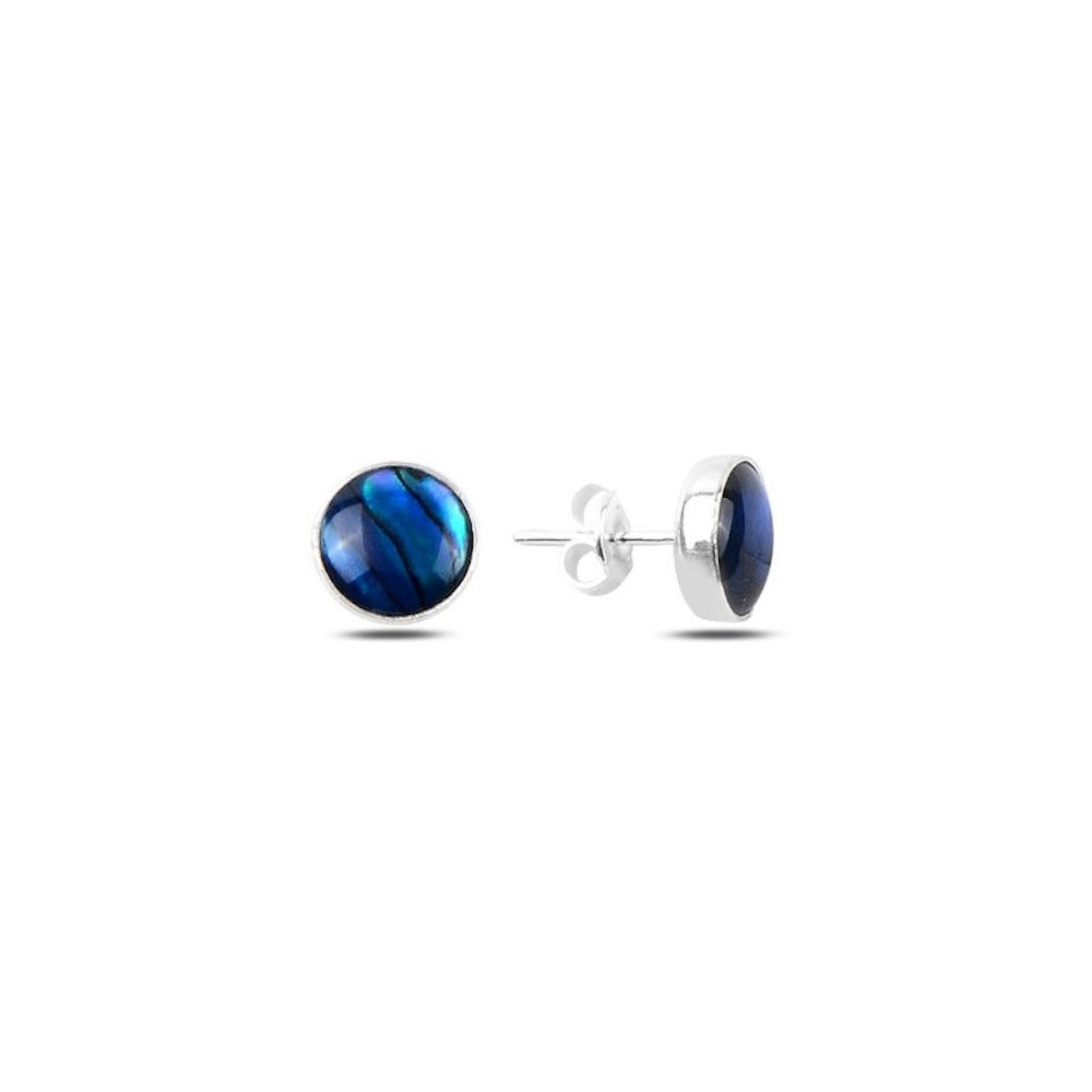 925 Sterling Silver Round Abalone Shell Solitaire Earrings - Beauty Accessories
