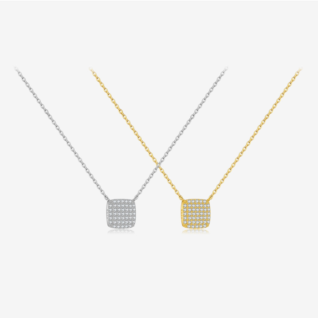 S925 Sterling Silver Square Stone Necklace - Beauty Accessories