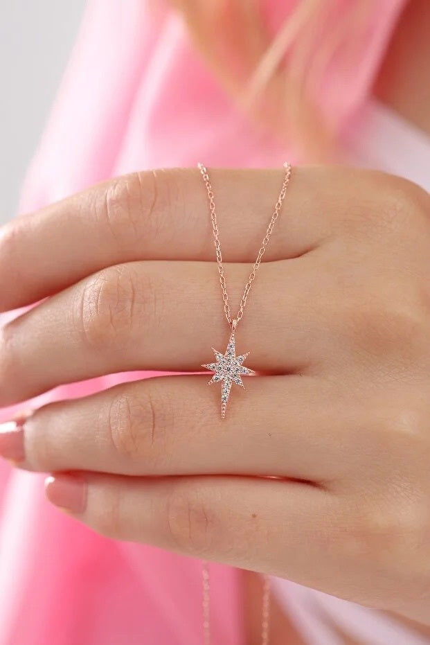925 Sterling Silver Star Necklace With Zircon Stone - Beauty Accessories