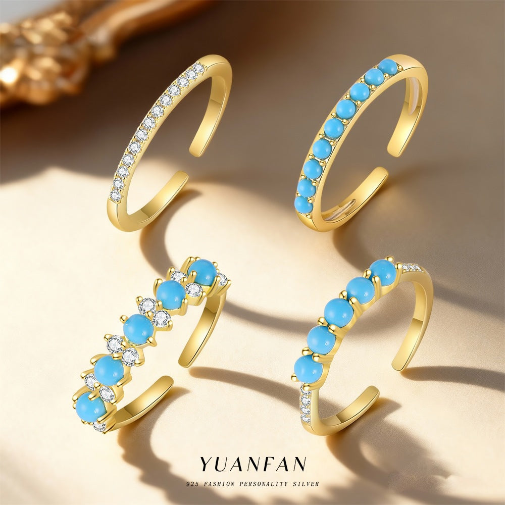 S925 Sterling Silver Vintage Turquoise Ring - Beauty Accessories