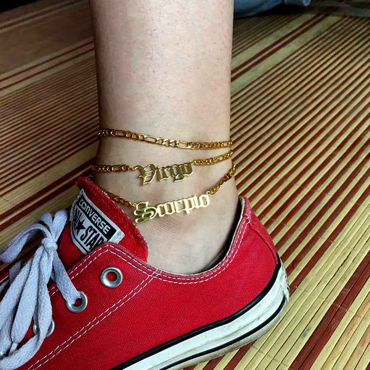 Stainless Steel Female Popular Retro Zodiac Alphabet Anklet - Beauty Accessories