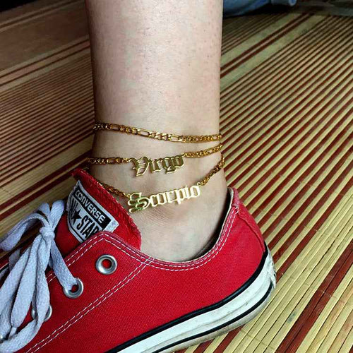 Stainless Steel Female Popular Retro Zodiac Alphabet Anklet - Beauty Accessories