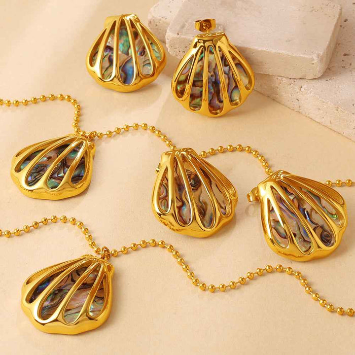 Marisol gold shell pendant necklace, front view