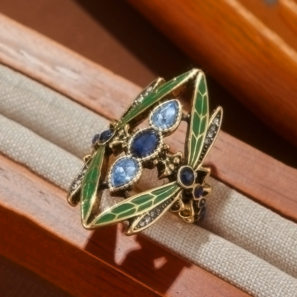 Retro Bohemian-Style Green Dragonfly Ring - Beauty Accessories