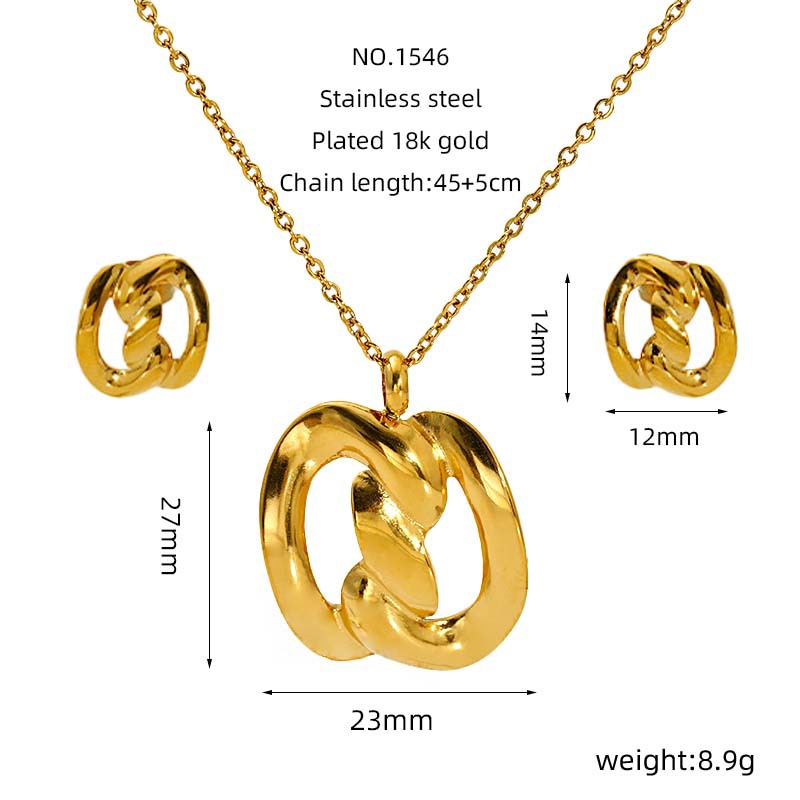 Stainless Steel Vintage Necklace And Stud Set - Beauty Accessories