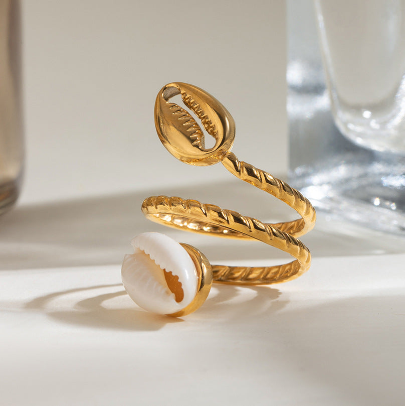 Stainless Steel Shell Open Ring For Women - Beauty Accessories